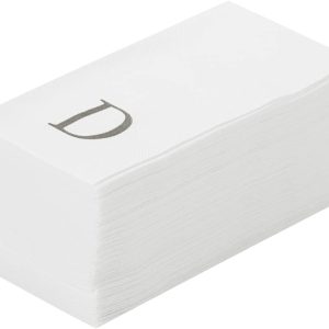 Luxenap 15.8 X 7.9 Inch Linen-Feel Guest Towels, 50 Lettered Hand Towels - Silver Letter 'D', Sans Serif Font, White Paper Dinner Napkins, airlaid, For Restrooms And Tables - Restaurantware