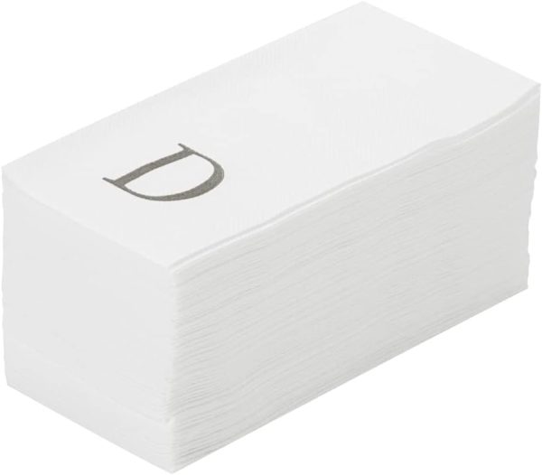 Luxenap 15.8 X 7.9 Inch Linen-Feel Guest Towels, 50 Lettered Hand Towels - Silver Letter 'D', Sans Serif Font, White Paper Dinner Napkins, airlaid, For Restrooms And Tables - Restaurantware