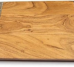 Yair Emanuel Wooden Challah Bread Cutting Board for Shabbat and Yom Tov | Filigree Accent Decoration (CBT-1)