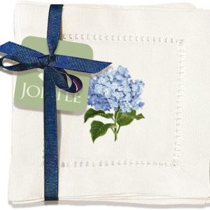 Linen Cocktail Napkins 6x6, Decorative Hemstitch Cocktail Napkins, Washable Cloth Napkins (Hydrangea)