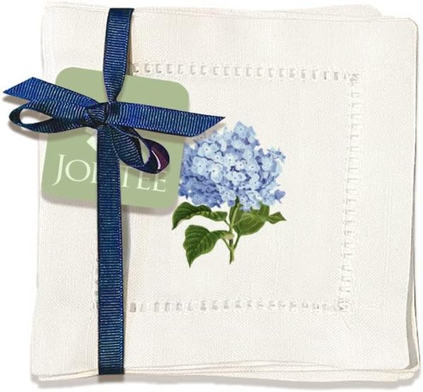 Linen Cocktail Napkins 6x6, Decorative Hemstitch Cocktail Napkins, Washable Cloth Napkins (Hydrangea)