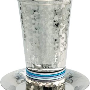 Nickel Kiddush Cup 5 Colors Hammer Work Blue (CUG-2)