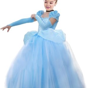 Fancy Cinderella Princess Dress Costume Puff Sleeve Halloween Birthady Party Cosplay for Girls 2-11T…