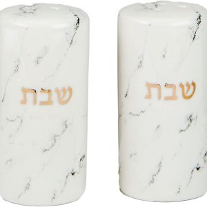 Rite Lite Shabbat Marble Salt & Pepper Ceramic Shakers Set of 2 With Gold Accents, Jewish Gifts, Shabbat Gifts, Shabbat Hostess Gifts, Shabbat Table Gifts,3.25" H