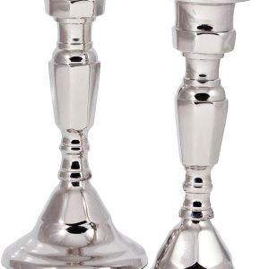 Zion Judaica Classic Octagon Candlestick Set Nickel Plated - Optional Personalization (Not Personalized)