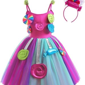 Dressy Daisy Little Girls Candy Costume Fancy Dress Rainbow Skirt for Carnival Halloween Birthday Party with Headband, Purple