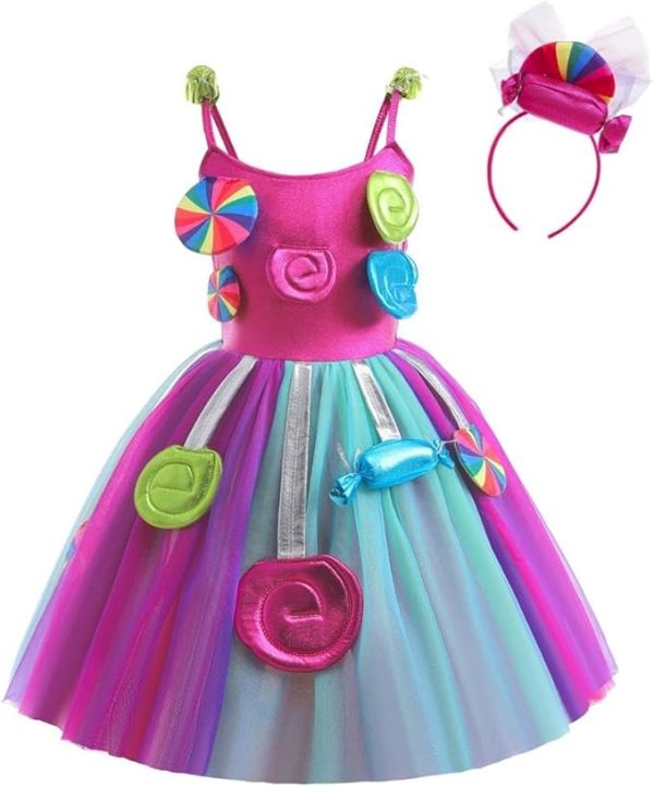 Dressy Daisy Little Girls Candy Costume Fancy Dress Rainbow Skirt for Carnival Halloween Birthday Party with Headband, Purple