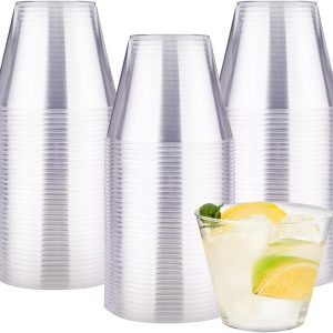 RACETOP 9 oz Clear Plastic Cups 200 Pack, Disposable Plastic Cups, Plastic Wine Glasses, Disposable Cups, Disposable Cocktail Glasses, Plastic Cups for Party