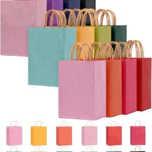 Moretoes 60pcs Paper Gift Bags, Medium Party Favor Bags Bulk, 7.5"x 4.7"x 10.2" Goodie Bags with Handles for Kids Birthday, Shower, Crafts, Christmas Party Supplies (12 Colors)