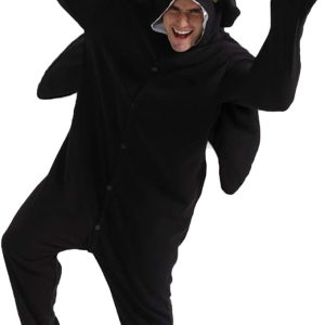 dressfan Animal Dragon Onesie Costume Halloween Cosplay Costume Christmas Pajamas for Unisex Adults Teens Black&White