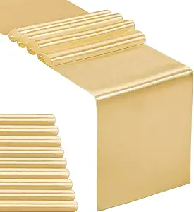 10-Pack Satin Table Runner Light Gold 12 x 108 inches Long, Table Runners for Wedding, Birthday Parties, Banquets Decorations（10 Pack, 12x108 Inch, Light Gold）