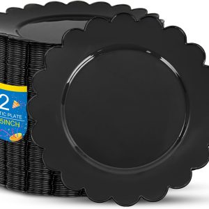 SUT 72 PSC Black Plastic Plates, Plates Disposable Heavy Duty, Black Disposable Dinner Plates, Plastic Plates for Party, 10.25inch Plastic Dinner Plates for Party,New Year,Halloween