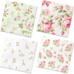 40Pcs Floral Napkins-Spring Disposable Paper Napkins Vintage Rose Floral Decoration for Garden Spring Tea Party