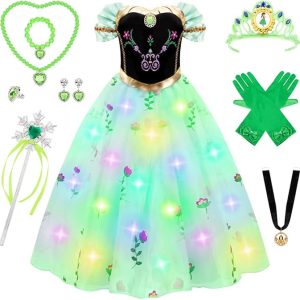 Meland Princess Dress Up for Girls - Light Up Princess Dress for Girls Role Play, Halloween Costume for Toddler Girls 3-10