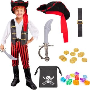 LOYO Pirate Costume Kids, Halloween Costume for Boys Pirate Role Play, Kids Costume for Toddler Boys Age 3-10 Year Old