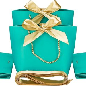 HUAPRINT Gift Bags with Handles,Party Favor Bags with Bow Ribbon,12Pcs Teal Blue Paper Bags for Birthday Wedding Bridesmaid Holiday