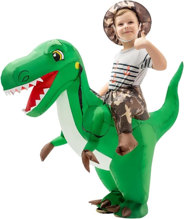 GOOSH Inflatable Dinosaur Costume Kids 48IN Halloween Blow up Costumes for Boys Girls Riding T Rex Air Costume for Party