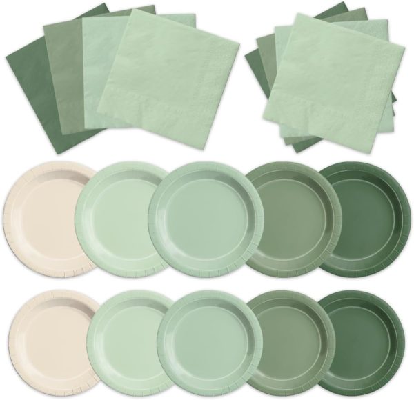 CMUSKO Sage Green Birthday Decorations-60Pcs Gradient Sage Green Plates and Napkins Kit Sage Green Party Supplies for Baby Shower, Wedding
