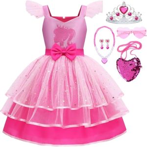 Girls Pink Cosplay Costume Dress Halloween Carnival Party Costumes With Accessories