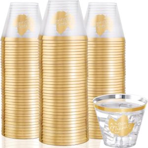 DaYammi 100 Pack 10oz Pink Plastic Cups Premium Disposable Pink with Silver Glitter Plastic Cups for Martini and Cocktail, Hard Pink Plastic Cups Perfect for Fancy Wedding, Valentine's day Party Cups