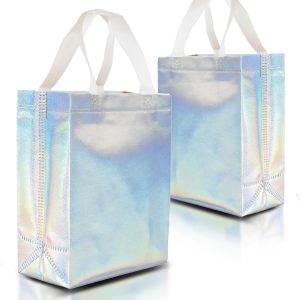 Nush Nush Iridescent Gift Bags Medium Size – Set of 12 Holographic Reusable Gift Bags With Handles - Ideal As Bridesmaids, Bachelorette, Birthday Gift Bags Bulk, Goodie Bags, Party Favor Bags – 8x4x10