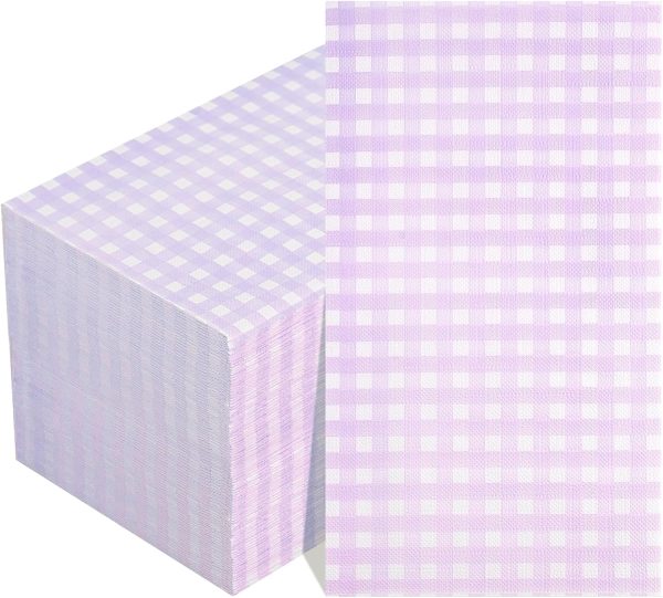 WDF 150Pack Purple Checkered Napkins - 3 Ply Disposable Purple and White Gingham Napkins Guest Napkins, Dinner Napkins Paper for Bathroom Picnic BBQ Birthday