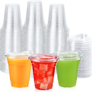 Lilymicky [100 PACK] 12 oz Clear Plastic Cups With Strawless Sip Lids, Disposable Plastic Cups With Sip Through Lids for Ice Coffee, Smoothie, Slurpee, or Any Cold Drinks