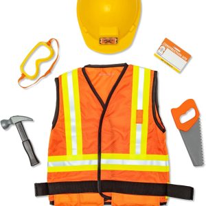 Melissa & Doug Construction Worker Role Play Costume Dress-Up Set (6 pcs) Frustration-Free Packaging - Pretend Construction Worker Outfit, Construction Worker Costume Set For Kids, Toddlers Ages 3+