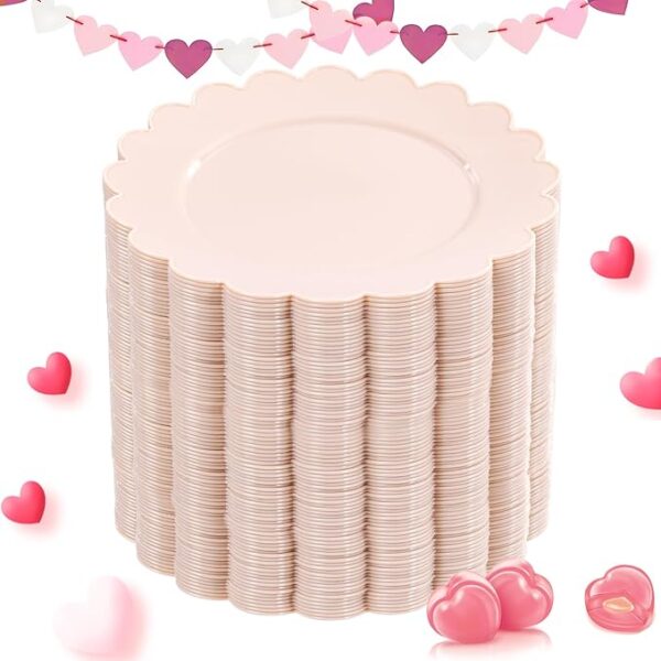 SUT 72Pcs Pink Plastic Plates - Pink Disposable Plates, Pink Party Plates with 72 Dinner Plates,Valentines Day Plates, Disposable Party Plates for Valentines Day,Party, Wedding and Birthday(10.25'')