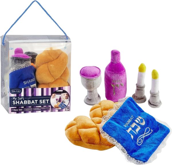Rite Lite My Soft Shabbat Set- Plush Toy Set for Kids Shabbos Jewish Gifts Home Decor Hebrew Shabbat Kiddush Cup Challah Accessories Fun & Educational