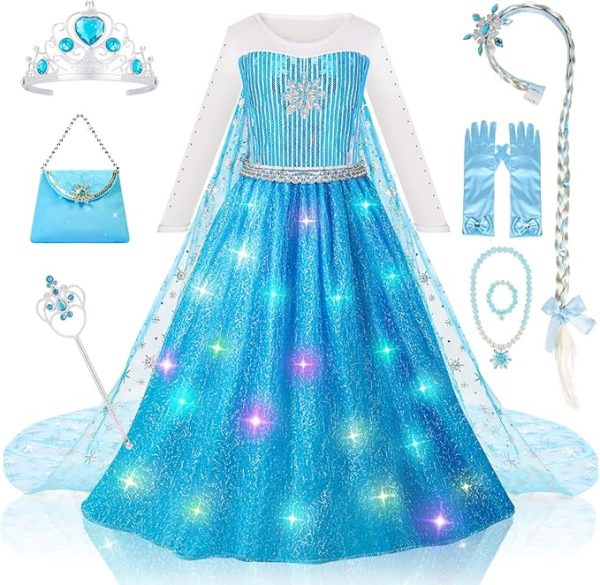 Meland Princess Dresses for Girls - Princess Costume with Long Cape for Girls Age 3-10 Year Old for Birthday Halloween Party