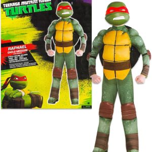 Teenage Mutant Ninja Turtles Costumes for Boys - TMNT Halloween Costume for Kids with Muscle Bodysuit, Mask, Shell, More (Raphael, 8-10)