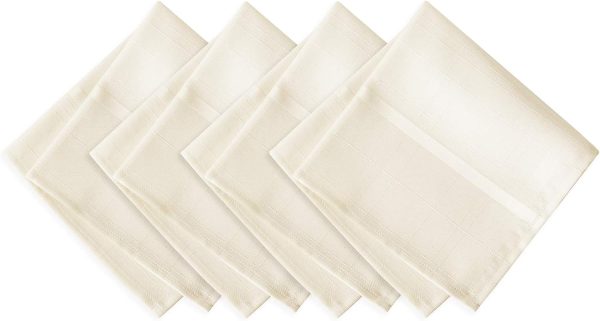Newbridge Set of 4 Square Fabric Napkins, Elegance Plaid, 100% Polyester, No Iron Soil Resistant Dining Room, Party and Banquet Napkins, Solid Textured, Beige