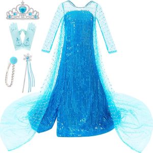 Esvaiy Girls Princess Elsa Dress Costume - Luxury Sequin Halloween Birthday Party Dress Up Kids 3t 4t 5t 6t 7t 8t