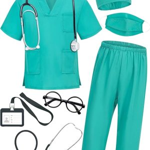 ICECUTE Doctor Costume for Kids Scrubs with Accessories,7Pcs Toddler Halloween Costume for Boy Girls,3-11 Years