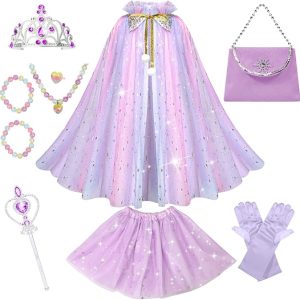 Meland Princess Dress up Clothes for Little Girl, 11Pcs Princess Cape with Crown, Princess Dresses for Girl 3-8 Birthday Gift