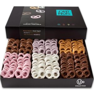 Chocolate Covered Pretzels Gift baskets, 100 + Mini Pretzels of 6 Assorted Flavors | Yogurt, Milk & Dark Chocolate for Birthday, Anniversary, Corporate Tray, Men & Women by Oh Nuts