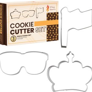 3 Piece Purim Cookie Cutter,Stainless Steel, Purim Themed Shapes - Flag, Crown, Eye Mask - Food Safe, Cookie Cutter - Packaged in Elegant Gift Box