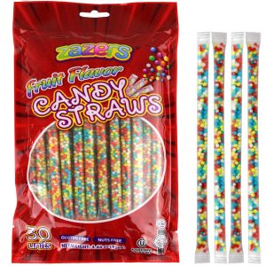 Candy Straws Fruit Flavor - Individually Wrapped Colorful Sweet Dots Snacks for Kids Fun Candy Sweets Perfect for Parties, Birthday, Festivals, and Halloween, Gluten Free, Nuts Free - 30 Units