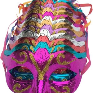 Arlai Pack of 12, Gold shining plated party mask wedding props masquerade mardi gras mask