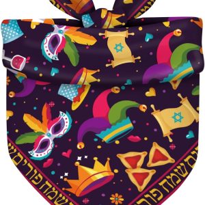 Happy Purim Dog Bandana Jewish Carnival Festival Holiday Decor for Small Medium Dogs Cats Pets Adjustable Triangle Scarf