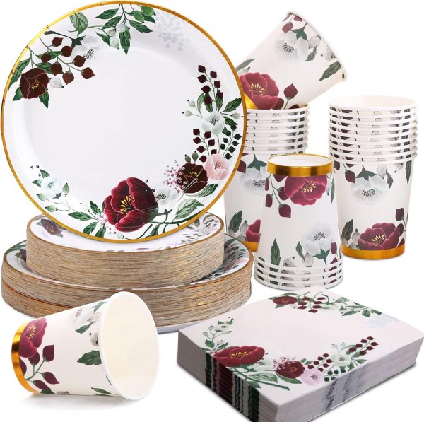 200PCS Floral Paper Plates and Napkins Party Supplies Floral Plates Floral Party Plates Serves 50, Tea Party Plates for Love Is In Bloom Bridal Shower Wedding Valentine's Day Spring Easter