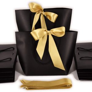 HUAPRINT Gift Bags with Handles,Party Favor Bags with Bow Ribbon,12Pcs Black Paper Bags for Birthday Wedding Bridesmaid Present Celebration Holiday