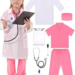 Doctor Costume for Kids, Toddler Medical Dress up Outfit with Real Stethoscope, Pretend Play Coat Gift for Boys Girl
