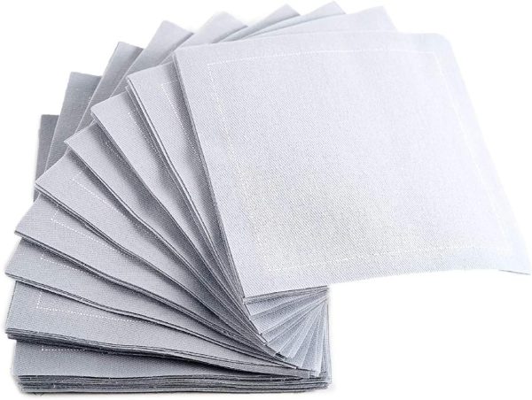 Five Star Napkins Luxury Cotton Cloth Cocktail Napkins - Bar Napkins, Party Napkins, Beverage Napkins, Events, Holiday, Wedding, Birthday, Parties - 4.5" x 4.5" - Disposable (50 x) Pearl Grey