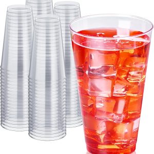 FOCUSLINE 200 Pack 16 oz Clear Plastic Cups, Large Disposable Cups Plastic Party Cup, 16 Ounce Heavy duty Clear Hard Plastic Cups for Party, Wedding, Thanksgiving, Halloween, Christmas