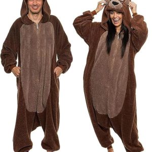 Funziez! Sherpa Bear Adult Onesie - Animal Halloween Costume - Plush Teddy One Piece Cosplay Suit for Adults, Women and Men