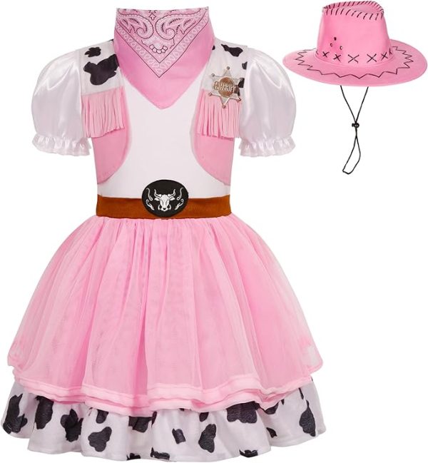 Deluxe Cowgirl Costume for Girls Halloween Western Rodeo Dress Up Outfit Role Play Party for Kids 3-10 Years