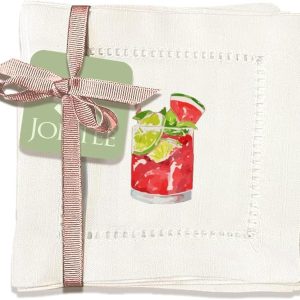 Linen Cocktail Napkins 6x6, Decorative Hemstitch Cocktail Napkins, Washable Cloth Napkins (Cocktails)