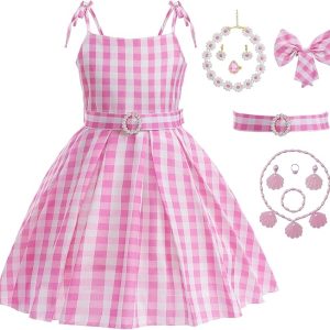 Girls Pink Costume Dress Movie Cosplay Dress Up Kids Outfits Halloween Birthday Party